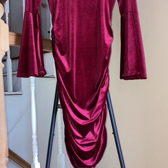 Burgundy Suede Maternity Dress. - Picture 6 of 8